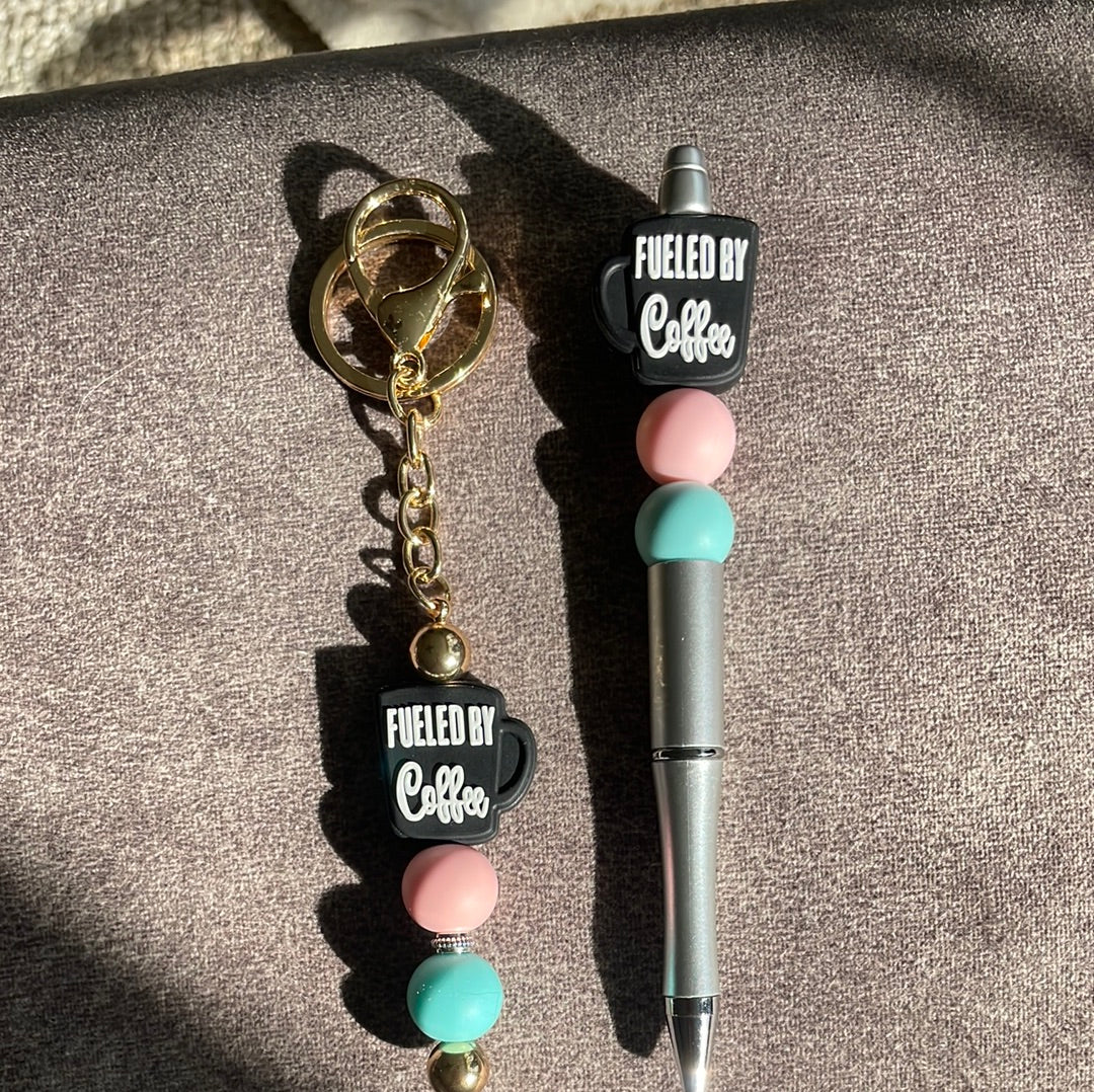 Fuel by coffee keychain and ink pen sets