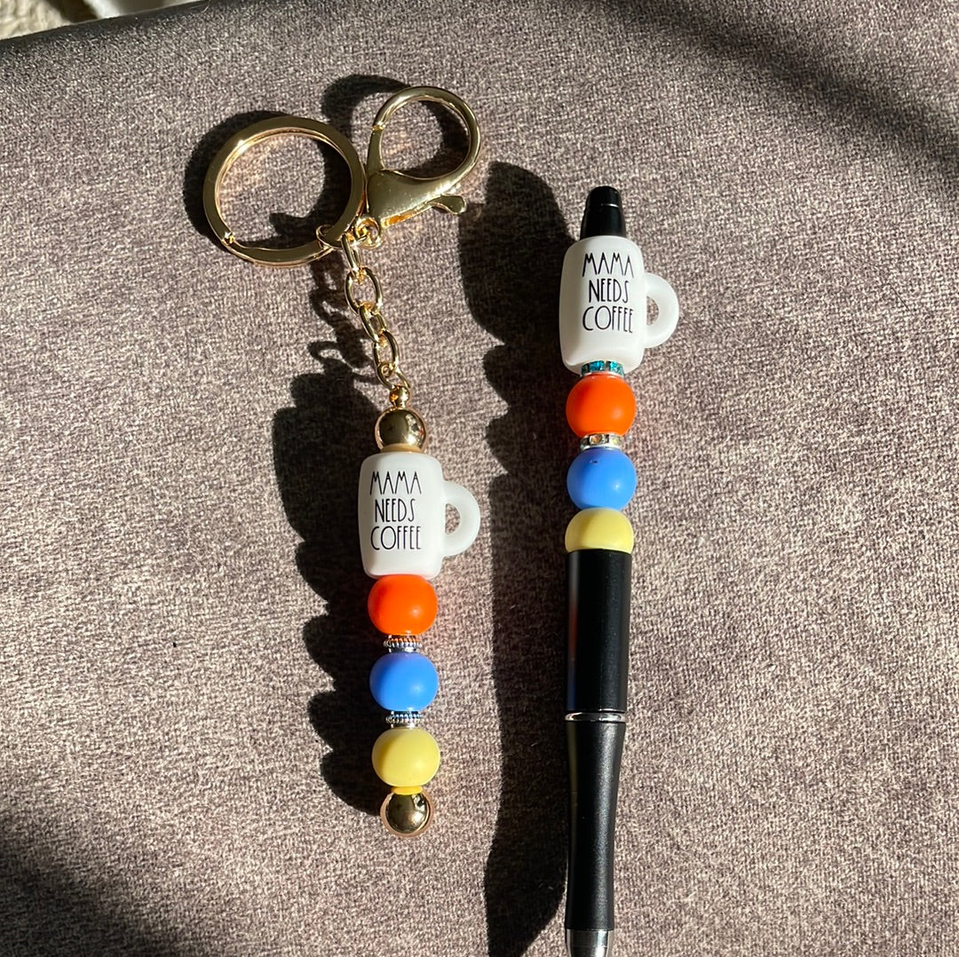 Fuel by coffee keychain and ink pen sets