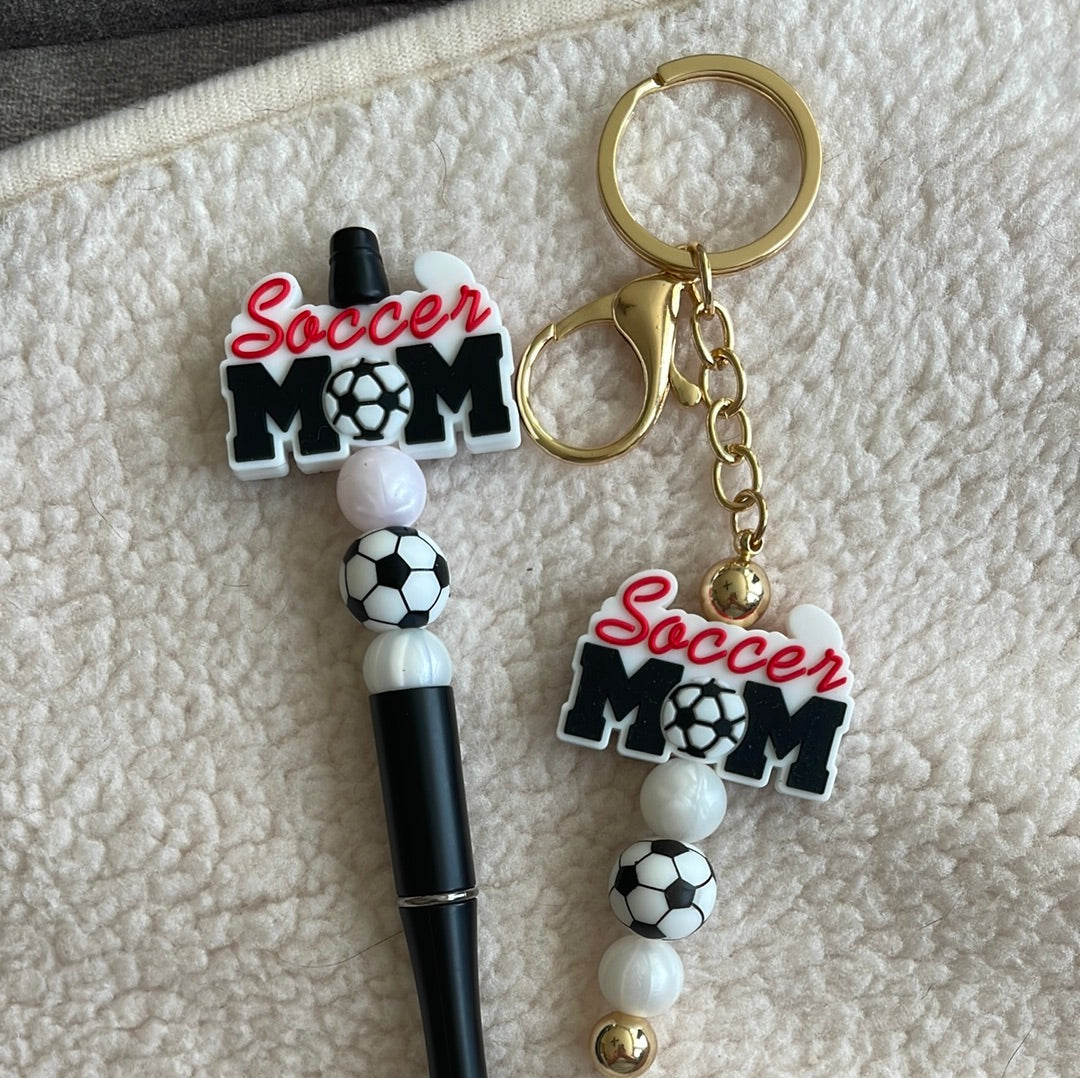 Sports beaded keychain and ink pen sets