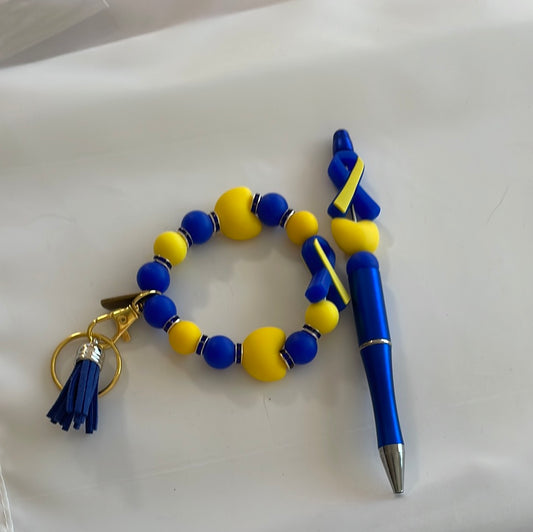 Autism ribbon ink pen and keychain set